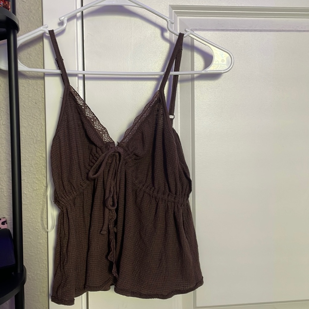 Brown tillys tie front tank top